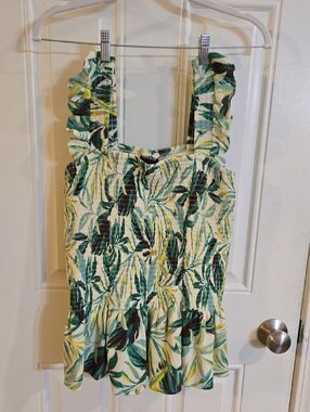 torrid Tropical Smocked Ruffle Tank - Green, Yellow & Brown